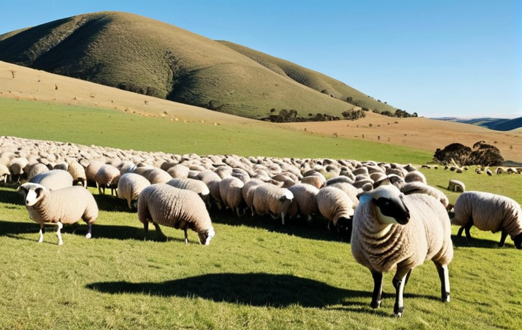 **

A vast Australian landscape with merino sheep grazing, emphasizing the quality of their wool. Rolling hills, blue skies, and healthy-looking sheep are essential. Focus on showcasing the "high quality and fineness" of the merino wool.

**