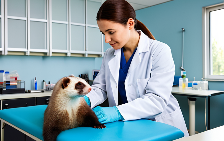 **

"A veterinarian, experienced and kind, gently examining a fully clothed, calm ferret on an examination table in a brightly lit clinic. The vet wears a clean lab coat. The clinic is well-equipped with modern diagnostic tools in the background. Safe for work, appropriate content, fully clothed (vet), professional, family-friendly, perfect anatomy, natural proportions, well-formed hands, proper finger count."

**