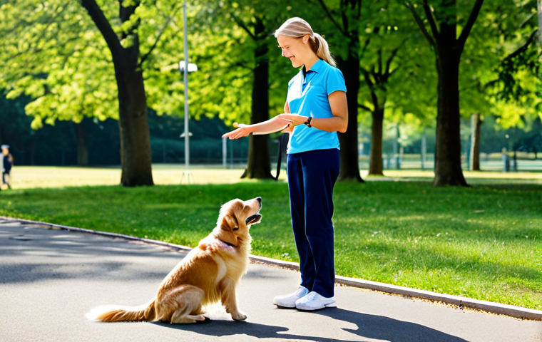 **

A patient dog trainer, fully clothed in appropriate attire, gently guiding a Golden Retriever puppy through basic commands in a sunny park. The trainer uses positive reinforcement with treats and verbal praise. Background shows other dogs playing and families enjoying the day. safe for work, appropriate content, professional, modest, perfect anatomy, natural proportions, well-formed hands, proper finger count, family-friendly.

**