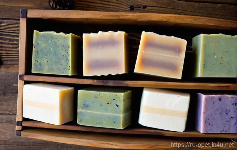 양유 비누 만들기 - **Prompt:** A close-up shot of soft, healthy hands gently holding a bar of artisanal lanolin soap. T...