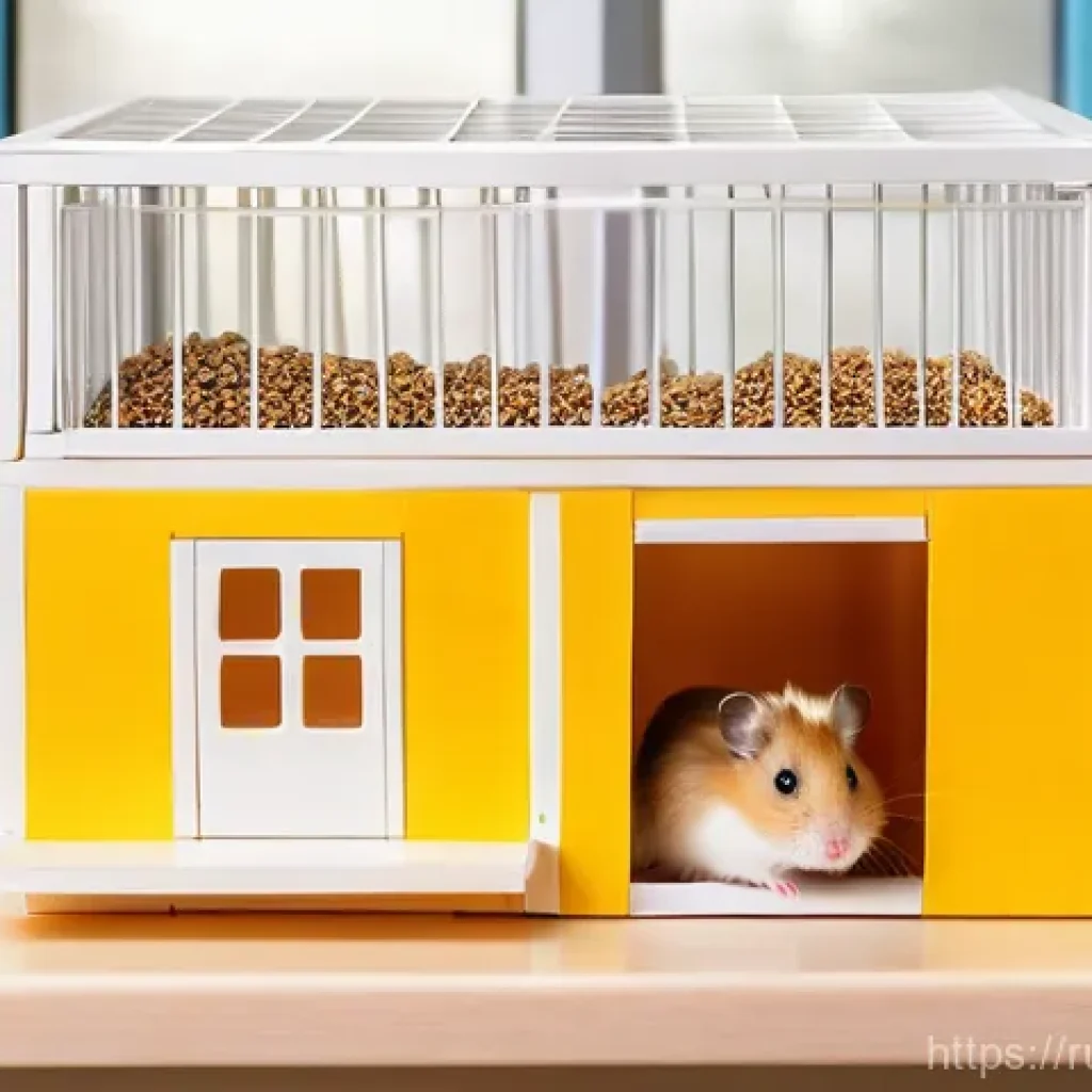햄스터 집 청소 방법 - **Prompt:** A curious, fluffy Syrian hamster with soft, golden-brown fur peeking out from a meticulo...