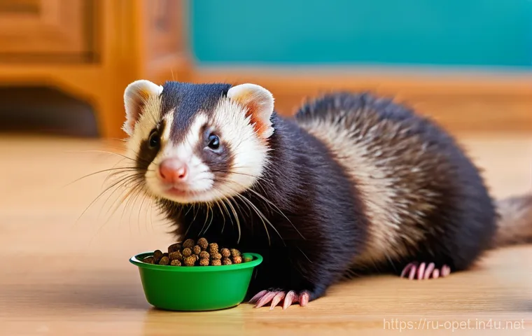 페럿 장수 비결 - **Prompt 1: A Healthy Ferret's Balanced Diet**
    "A vibrant, healthy ferret with glistening fur, l...