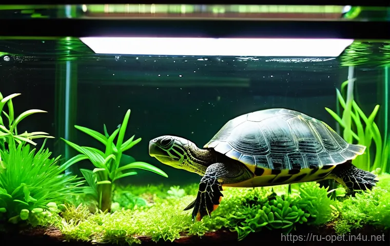 수생 거북이 식물 조합 - Image Prompt 1: The Vibrant Turtle Salad Bar**