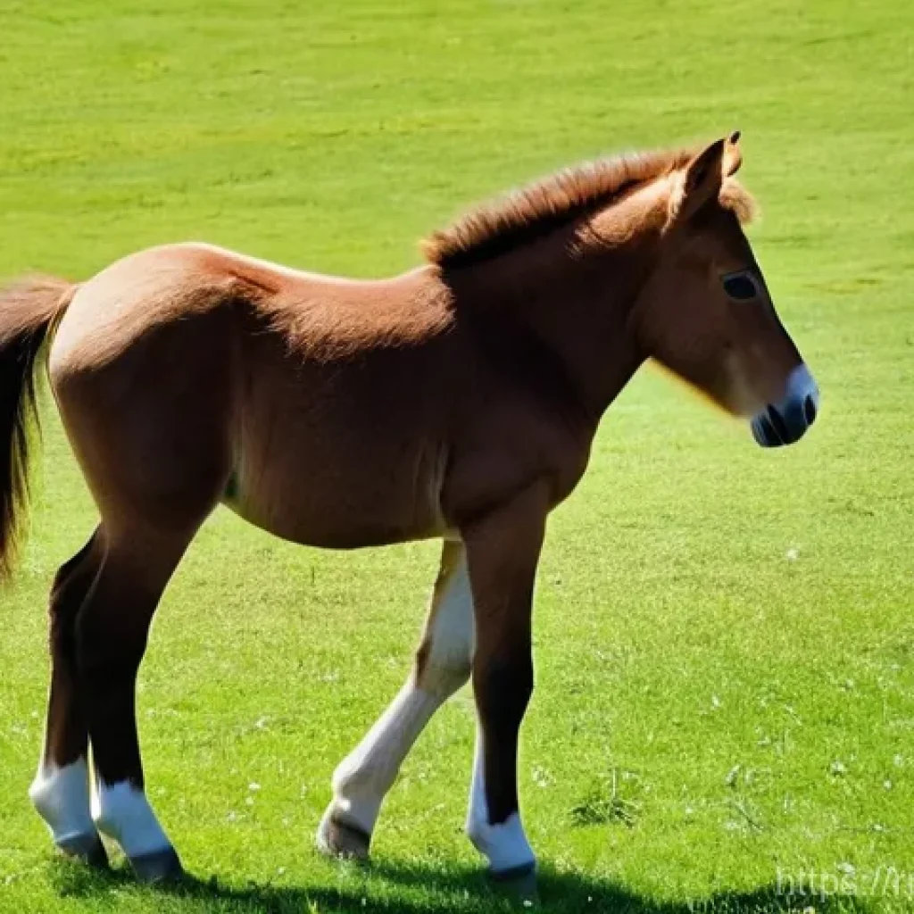 말 새끼 조련법 - **Prompt:** A heartwarming scene depicting a young, curious foal, no more than a few weeks old, gent...