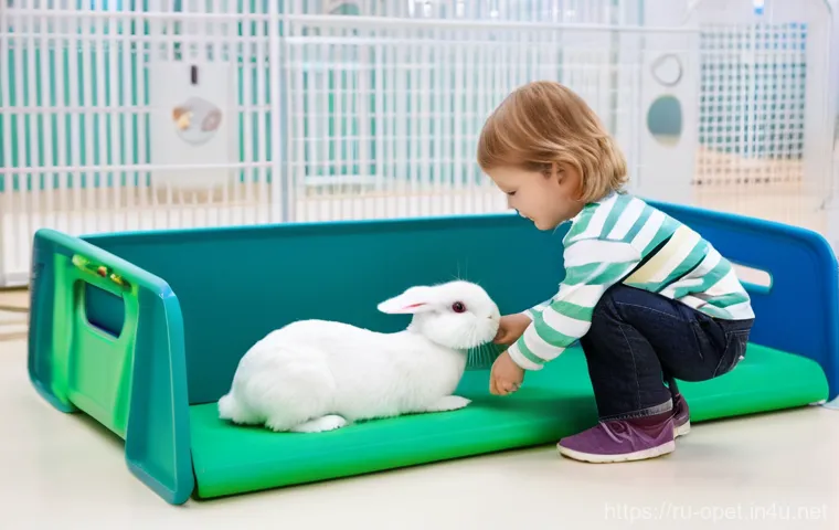 토끼 유전자 연구 - **Prompt 2: The Biomedical Rabbit: Producing Hypoallergenic Milk in a Lab**
    "A detailed, brightl...