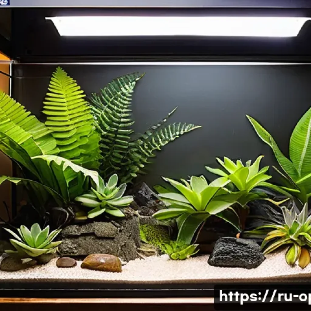 파충류 사육 용품 리스트 - A spacious glass terrarium designed for a tropical reptile, featuring secure mesh ventilation panels...
