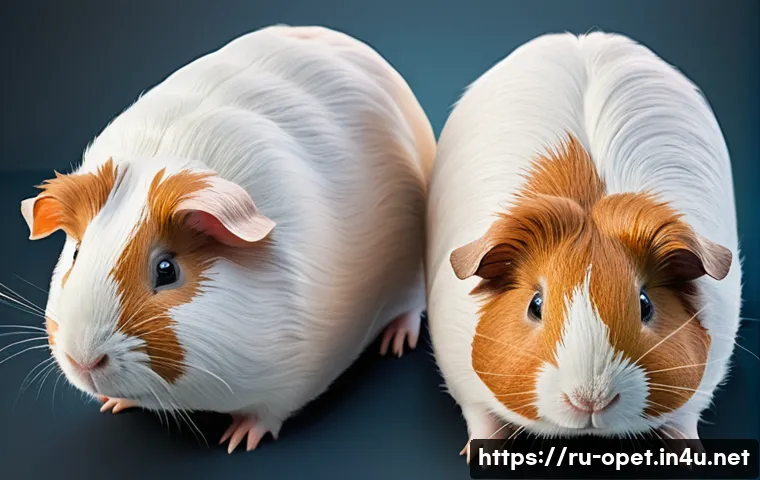 기니피그 암수 구분법 - A detailed close-up illustration of a guinea pig's belly area showing the genital differences betwee...